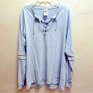 Pink Victoria Secret Baby Blue Long Sleeve Drawstring shirt
